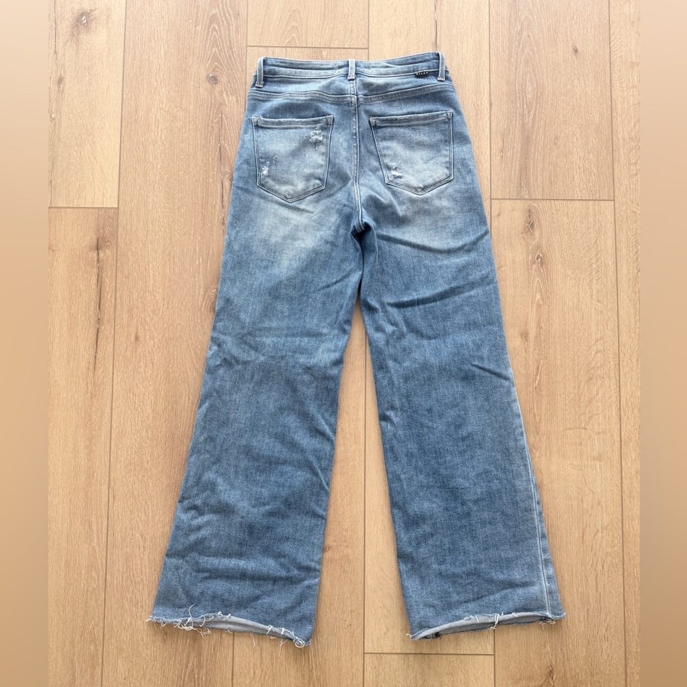 Risen wide leg jeans, distressed with raw edge hem, size 5/27 - Picture 2 of 7